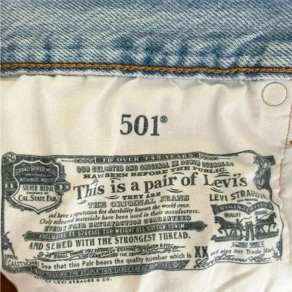 Levi's 501 Original High Rise Cuttoff Distressed  Shorts Blue Women's Size 31 - Picture 3 of 7